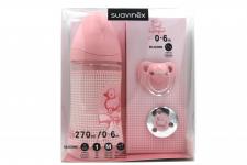 Суавинекс набор розовый 0-6 мес бут.270мл+соска+держатель toy 3800225